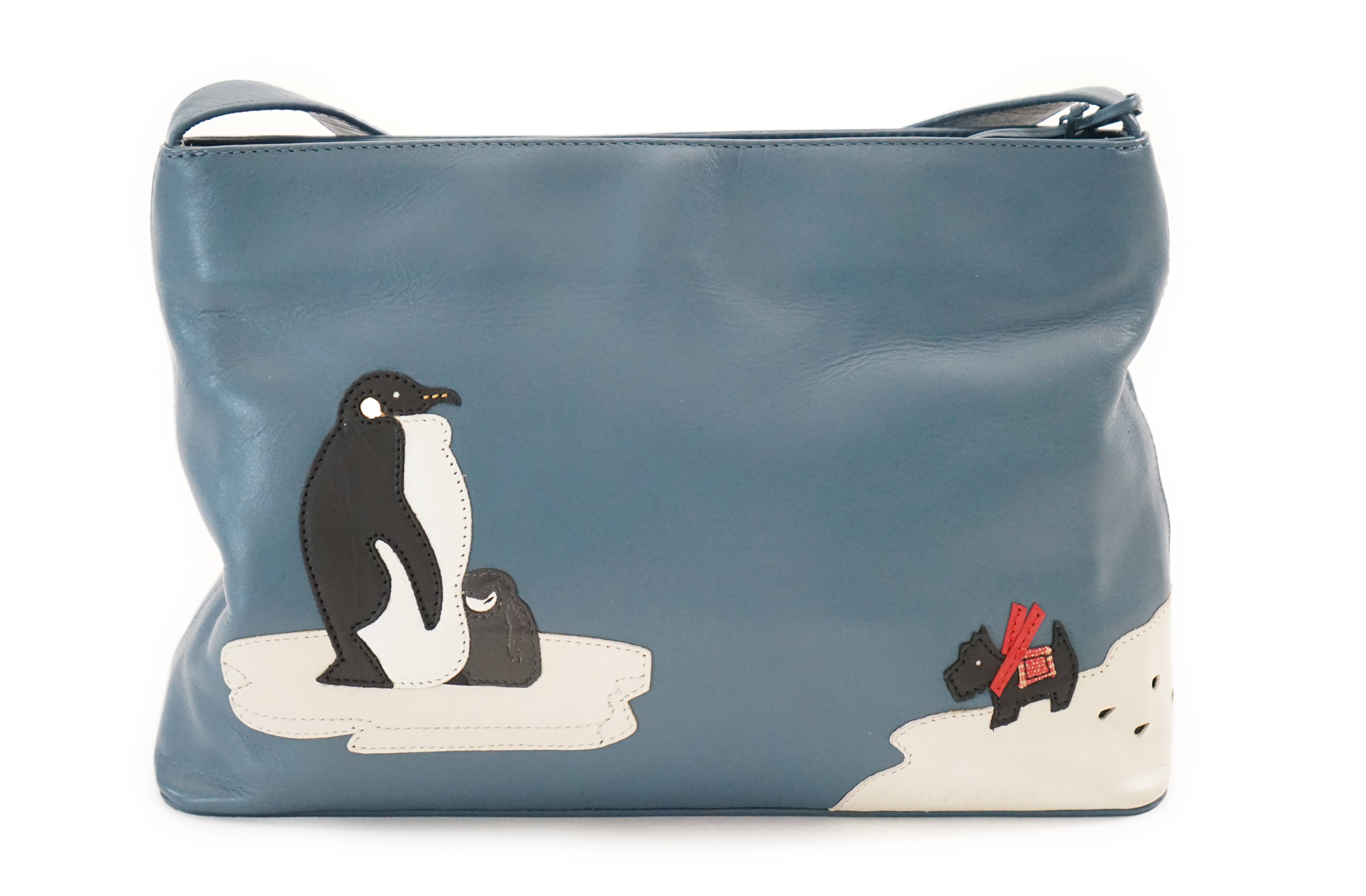 A blue Radley 'Penguins' grab bag 2002, width 29.5cm, depth 8cm, height 19.5cm